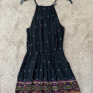 Tribal Black Romper with Key-hole Open Back